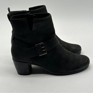 Ecco Women Touch Black Leather Moto Biker Heeled Boots size 10US EUR 40